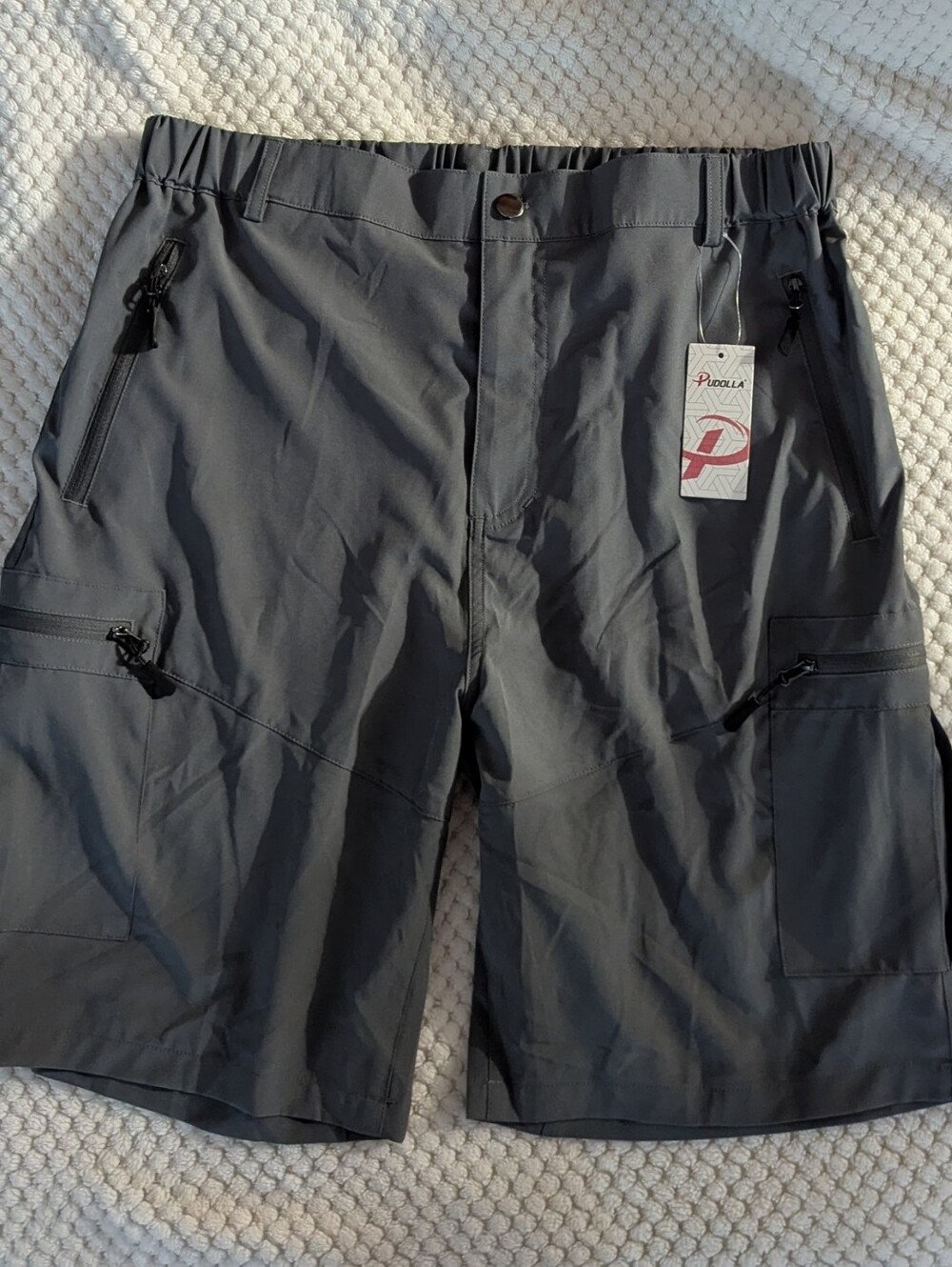 Pudolla Cargo Hiking Shorts Gray Lightweight Zip Pocket Men's L NWT